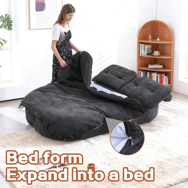 English Elm Modern Curved Floor Sofa Bed with 2 Pillows, No Assembly, High-Density Foam, Foldable Quilt Storage Brown Grey W3565P371224