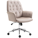 English Elm Vinsetto Microfiber Home Office Chair, Tufted Height Adjustable Computer Desk Chair With Swivel Wheels and Padded Armrests, Light Gray