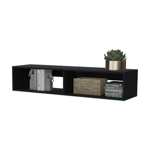 English Elm Yankton Sleek Floating TV Stand in Black with Cable Management, Two Open Shelves, Space-Saving Design B128P176173