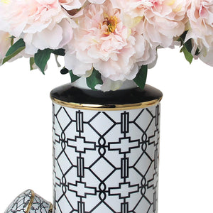 English Elm Elegant White Ceramic Ginger Jar With Bold Black Geometric Design - Modern Decor & Storage Solution B030P308543