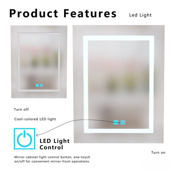 English Elm Led Aluminum Medicine Cabinet with Anti-fog Mirror White Light and Wall Mount Storage W3083P373515