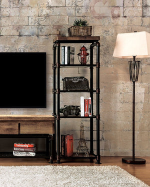 English Elm Industrial 60" TV Console with Pipe Frame, Wire Mesh Shelves, Drawer & Rustic Wood Storage Finish B2741S00473