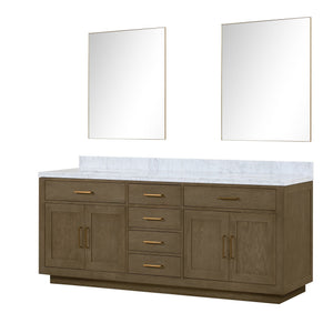 English Elm Grey Oak Double Bath Vanity With Carrara Marble Top & Mirrors - Elegant Storage For Modern Baths B2731S01558