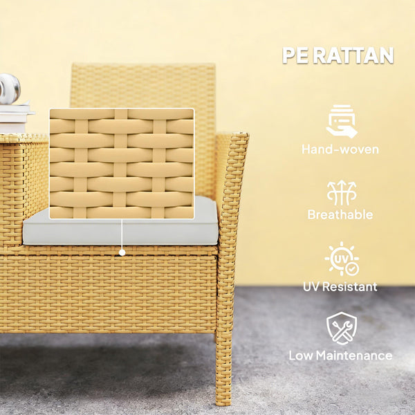 English Elm Patio Loveseat with Flip Top Acacia Table Pe Rattan Balcony Sofa Hidden Storage T3971P446177