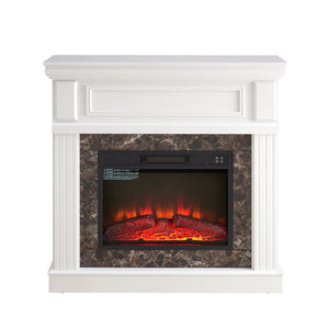 English Elm Electric Fireplace Mantel Surround with 23 Inch Insert Remote Raised Panel Wood Finish White W2275S00045
