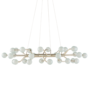 Chaldea Modern Silver Chandelier with Recycled Glass Globes – Eco-Friendly & Adjustable Lighting Design