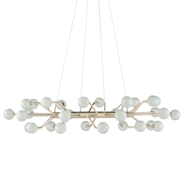 Chaldea Modern Silver Chandelier with Recycled Glass Globes – Eco-Friendly & Adjustable Lighting Design