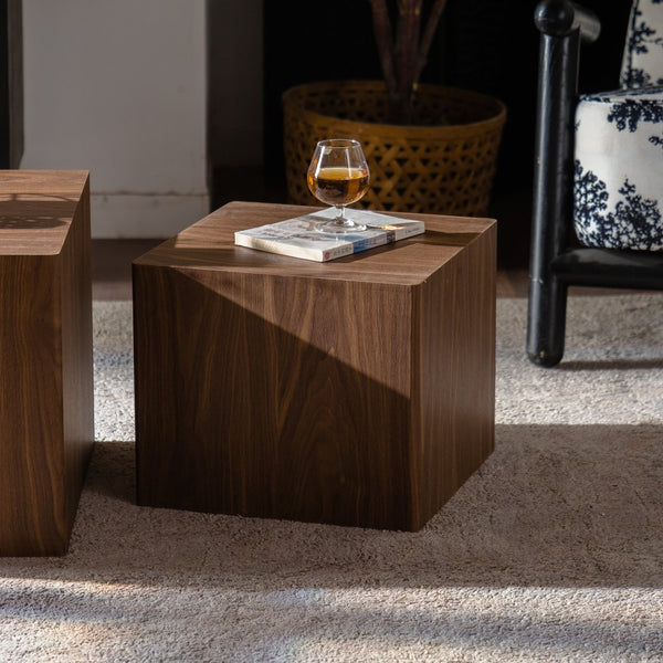 English Elm Set of 2 Cube Nesting Tables Mdf Wood Grain Finish Compact Modern Living Room Accent W3158P395509