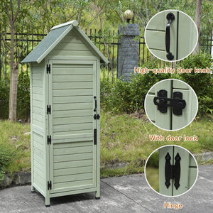 English Elm Outdoor Solid Fir Vertical Storage Shed with Lockable Door Asphalt Roof and Two Shelves W1431P483789