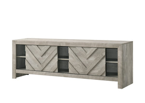 English Elm 1pc Rustic Geometric Chevron Entertainment Console TV Stand with Washed Wood Finish and Ample Storage Spaces Gray 70.16 L x 20.47 W x 31.42 H B2741P295483
