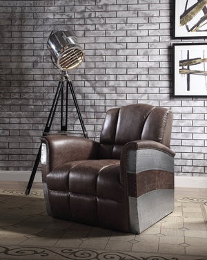 English Elm Brancaster Top Grain Leather Lounge Chair with Tufted Back and Aluminum Accents B2726P419523
