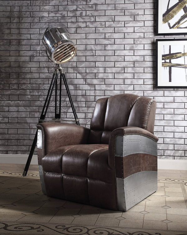 English Elm Brancaster Top Grain Leather Lounge Chair with Tufted Back and Aluminum Accents B2726P419523