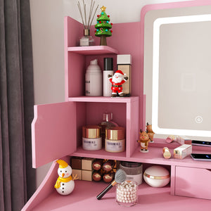 English Elm 3-color Led Vanity Table with Stool Drawers and Built-in Power Hub for Bedroom Pink W2700P457871