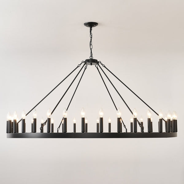 English Elm 59.06 Inch Matte Black Wagon Wheel Chandelier 54 Light Farmhouse Grand Entryway W5008P388933