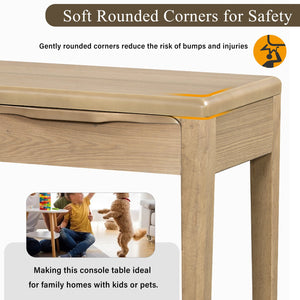 English Elm U_style Oak Veneer Console Table with Three Wave Drawers for Entryway or Foyer Natural N711P401926N