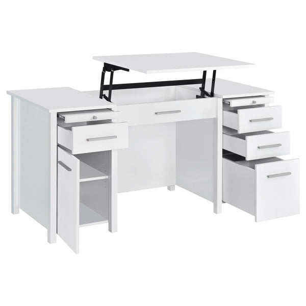 English Elm Rayna White High Gloss Lift-Top 60" Office Desk with 4 Easy-Glide Drawers & Brushed Zinc Hardware B062P351422