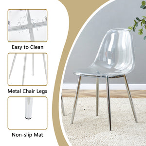 English Elm Table and Chair Set Marble Glass Top Six Ghost Seats Silver Legs Modern Dining W1151S04644