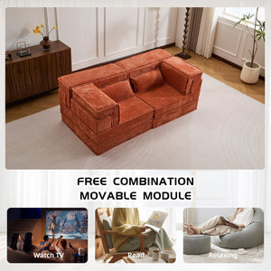 English Elm Compression Mahjong Sofa - Versatile Modular Floor Sofa Bed In Orange, Plush Memory Foam Comfort W3723P377144