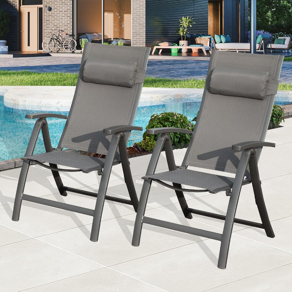 English Elm Patio Folding Chairs Set Of 2 – Lightweight, Ergonomic, Textilene Fabric For Ultimate Outdoor Comfort W1859P321614-GIGA