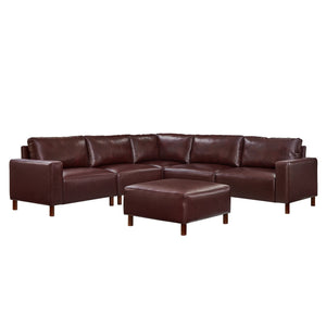 English Elm Modern Modular L-shaped Sectional in Matte Pu Leather with Ottoman Six Piece Burgundy W1097S00265
