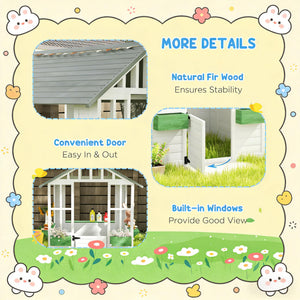 English Elm Wooden Fir Outdoor Kids Playhouse Cottage with Serving Station and Ventilating Windows T3971P442827