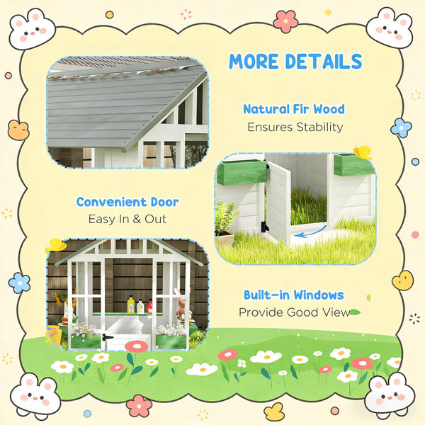 English Elm Wooden Fir Outdoor Kids Playhouse Cottage with Serving Station and Ventilating Windows T3971P442827