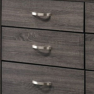 English Elm Transitional Six Drawer Dresser Gray Veneer Finish with Black Chamfered Legs Bedroom B056P416778