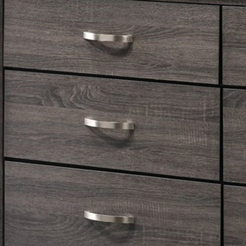 English Elm Transitional Six Drawer Dresser Gray Veneer Finish with Black Chamfered Legs Bedroom B056P416778