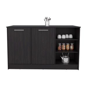 English Elm Kitchen Island Leoti Black Engineered Wood with European Ash Countertop, 2 Cabinets for Storage B092S00286