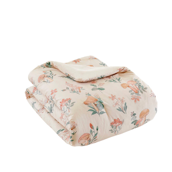English Elm 4-piece Whimsical Mushroom Floral Microfiber Comforter Set with Shaped Accent Pillow Blush Multi B035P482877