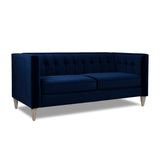 English Elm James 74" Modern Tuxedo Sofa, Navy Blue Velvet