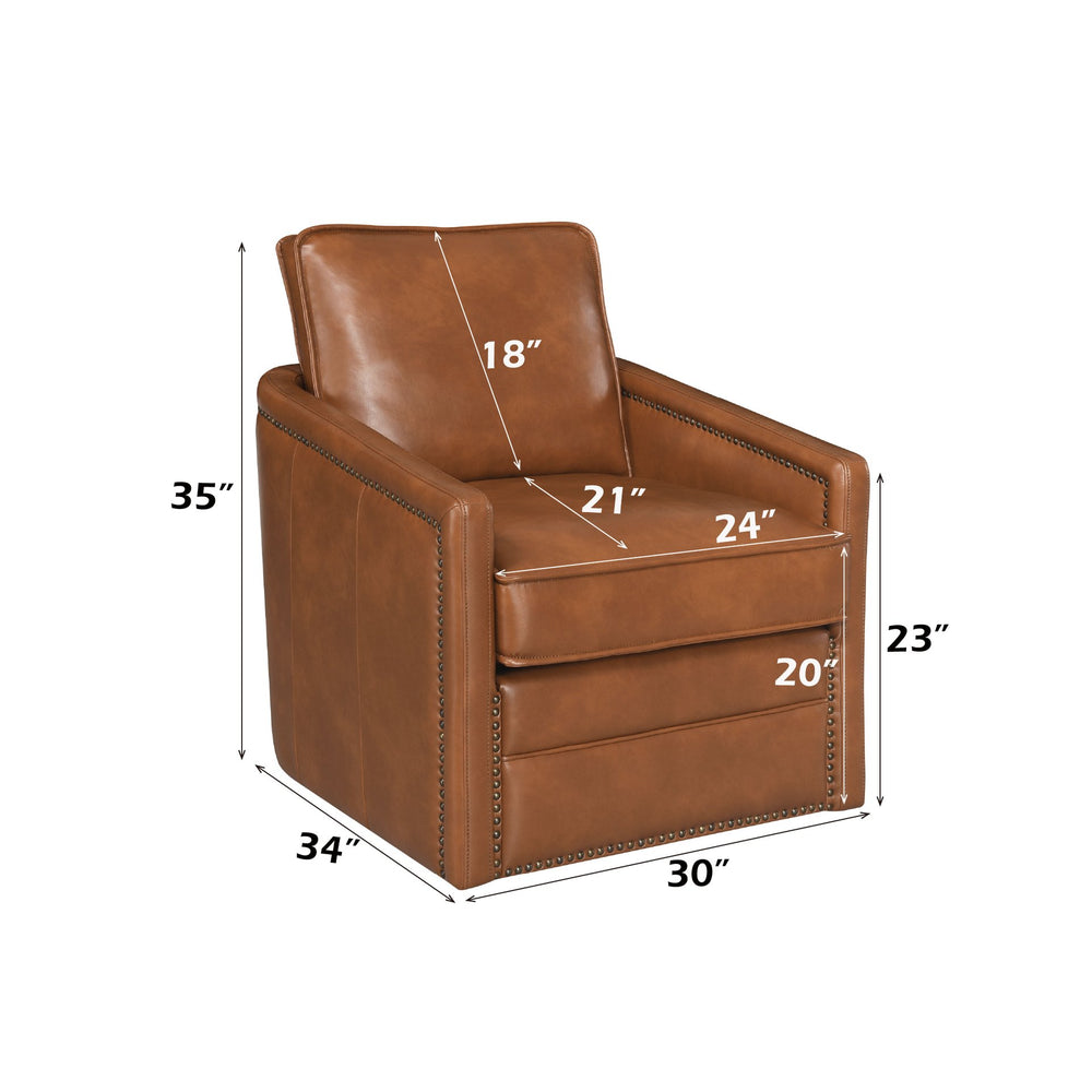 English Elm Rocha Brown Leather Aire Swivel Chair with Glider, Plush Pocket Coil Seat, 180° Swivel Comfort B2726P255376