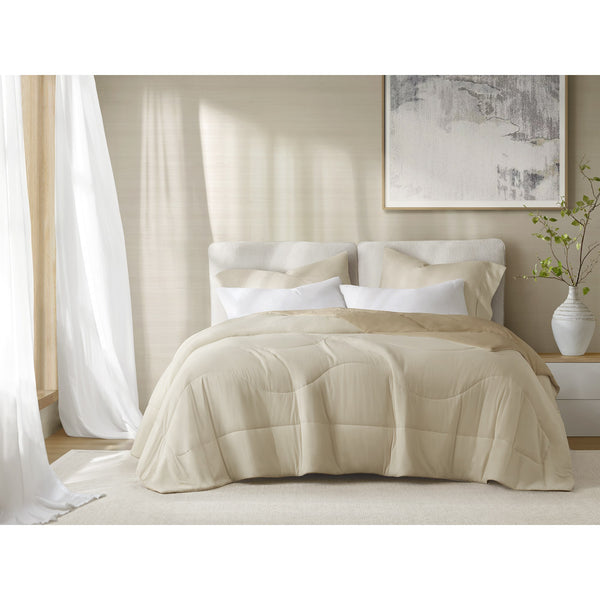 English Elm 1-piece Reversible Tencel Fill Comforter with Sculptural Weave for Full Queen Beds Linen B035P408279