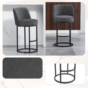 English Elm Counter Height Barstools Set of 2 Linen Upholstered Barrel Seat with Iron Legs Gray W395P410436