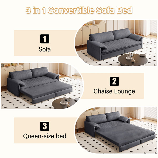 English Elm 66" Queen Sleeper Loveseat Velvet Convertible Sofa with Built-in Side Storage for Living Room Grey W1885S00324
