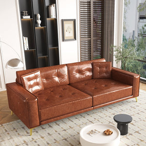English Elm 92.1"king Faux Leather Convertible Sleeper Sofa Tufted 4 Seat Pull Out Living Room Couch Light Brown W1885S00408