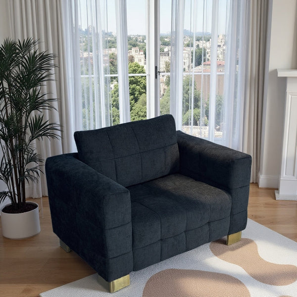 English Elm Fx-p54-1s-be2 Plush Accent Chair with Gold Legs Mid-century Modern Living Room Seat Black W576S00209