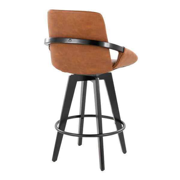 English Elm Fixed-height Swivel Counter Stools with Faux Leather Seats and Chrome Footrest Set of 2 B202S02150