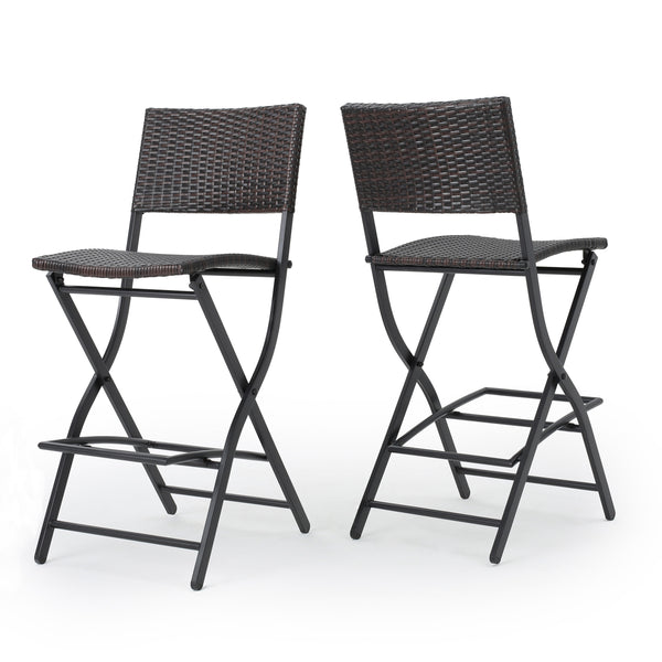English Elm Outdoor Faux Rattan Folding Barstools Weather Resistant Woven Patio Seating Set N772P427926B