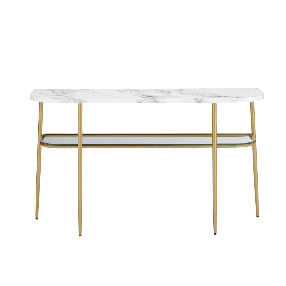 English Elm Walker Edison - Modern Curved Faux Marble Entry Table with Gold Base — Minimalist UV-Coated MDF, Tempered Glass Finish B185P169024