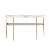 Walker Edison Modern Curved Marble Entry Table in Grey Vein Cut with Gold Accent