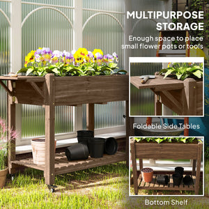 English Elm Convenient Carbonized Fir Wood Raised Planter Box with Wheels Side Tables and Storage T3971P423501