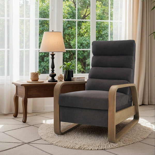 JLA Home Chapel Hill - Wood Chapel Hill Jordan push-back Recliner with Solid Wood Frame, Chenille Upholstery, Compact Comfort and Timeless Mid-Century Style Grey CH103-0074