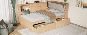 English Elm Wooden Full Size Corner Daybed Pine Frame Bookcase Storage Drawers Usb Charging BS701P337654N