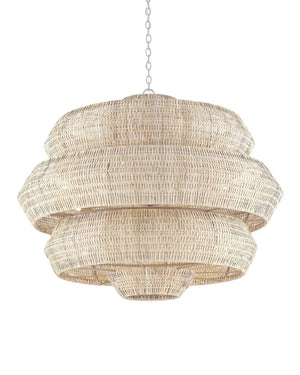 Currey & Company Antibes Grande White Chandelier - Stunning Bleached Rattan Design With 18 Lights For Bright Elegance Natural Rattan ,Wrought Iron 9000-1315-currey-company
