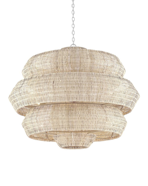 Currey & Company Antibes Grande White Chandelier - Stunning Bleached Rattan Design With 18 Lights For Bright Elegance Natural Rattan ,Wrought Iron 9000-1315-currey-company