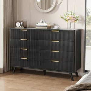 English Elm 6 Drawer Fluted Wood Dresser Natural Finish Compact Chest for Nursery or Bedroom Black T3773P415549