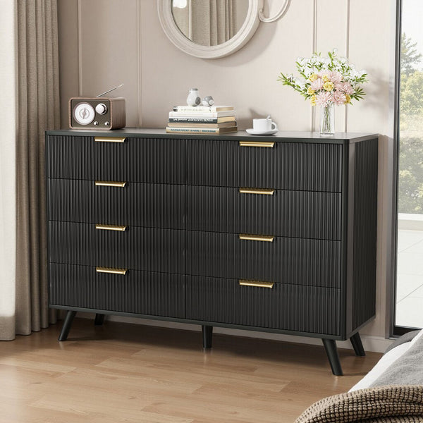 English Elm 6 Drawer Fluted Wood Dresser Natural Finish Compact Chest for Nursery or Bedroom Black T3773P415549
