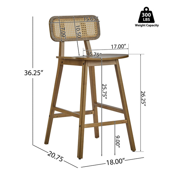 English Elm Christopher Knight Home® - Bari Curved Solid Wood Barstool with Woven Rattan Backrest, Ergonomic Comfort and Timeless Finish Walnut N775P264463W
