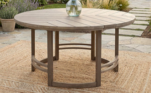 English Elm Outdoor Acacia Wood Round Patio Dining Set with Umbrella Hole and Curved Armchairs Brown N719P402253D